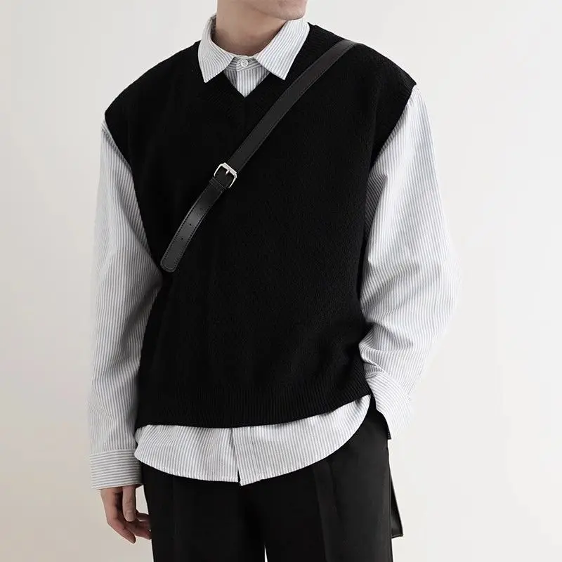 Men'S Fashion V Neck Sweater - 2024 Vroege Herfst Eenvoudige Zwarte V-hals