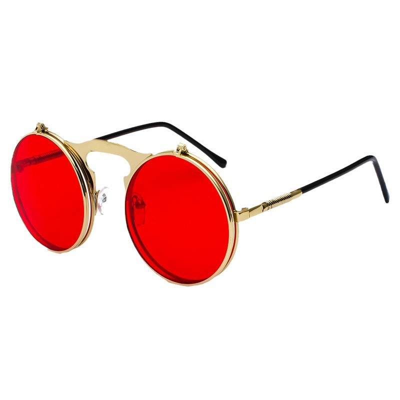 Men Fashion Rave - Retro Steampunk rode ronde zonnebril voor