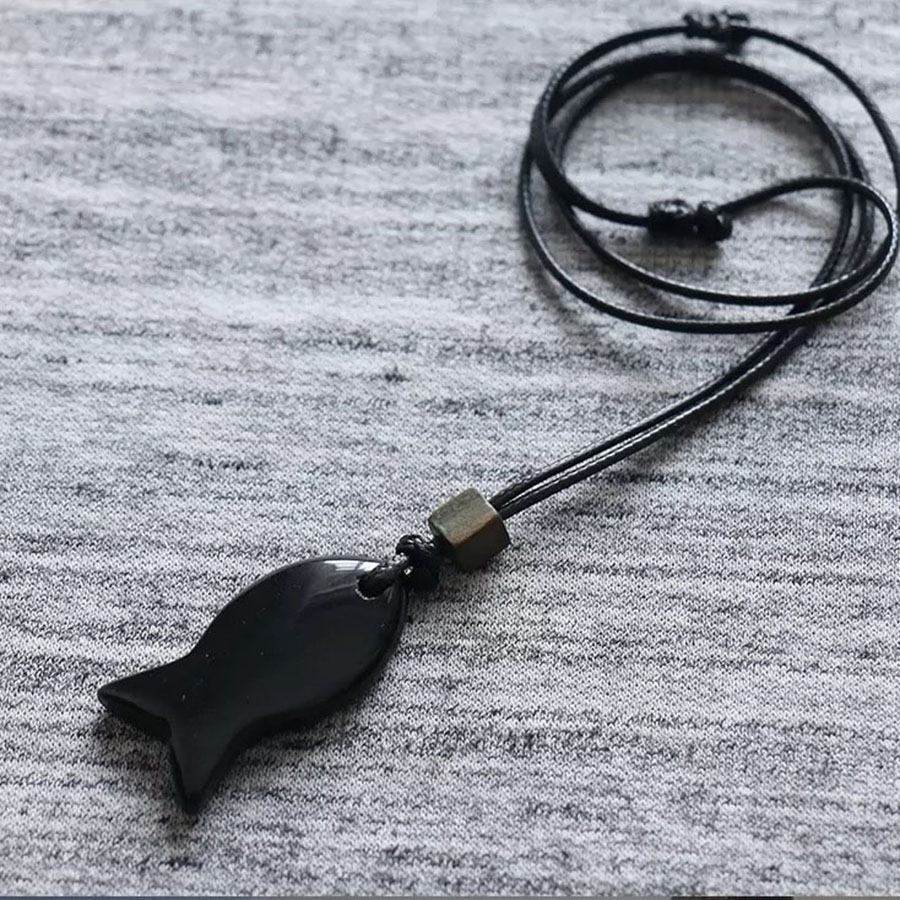 Men'S Fashion Today - Vintage natuurlijke zwarte obsidiaan visvormige hangerketting
