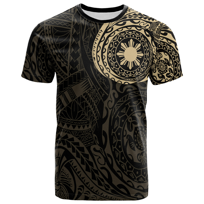 Men'S Fashion Philippines - Vintage 3D-geprint Filipijns nationaal embleem T-shirt