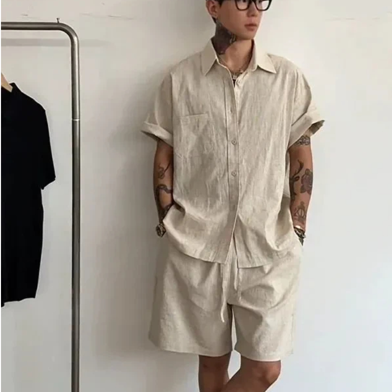 Linen Shirt Summer - Heren linnen katoenen 2-delige set, losse