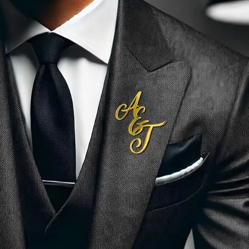 Men Fashion Rave - Aangepaste monogram initiële naam roestvrijstalen reversspeld