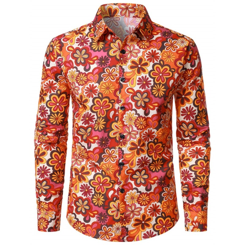 Men'S Fashion 70S - Heren Retro 70s Hippie Bloemenprint Overhemd