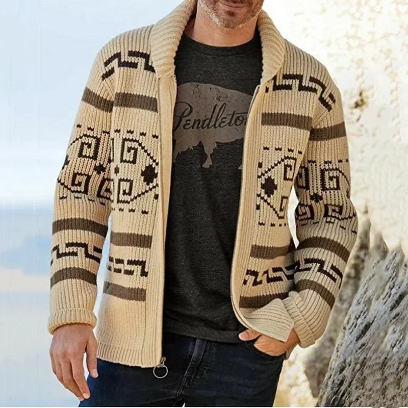 Men'S Fashion V Neck Sweater - Heren wintertrui vest vintage jacquard gebreide
