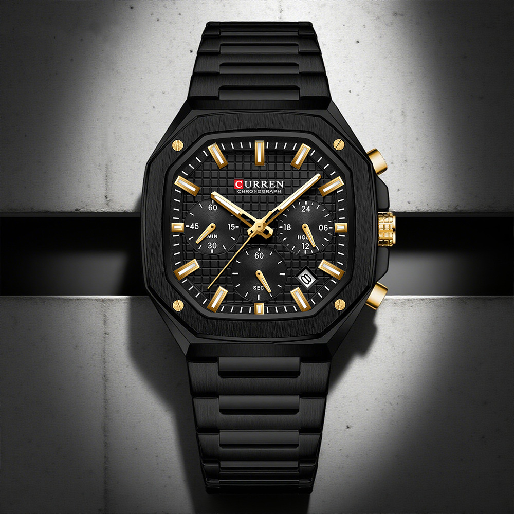 Mens Fashion Watch - CURREN Luxe Vierkant Chrono Horloge voor