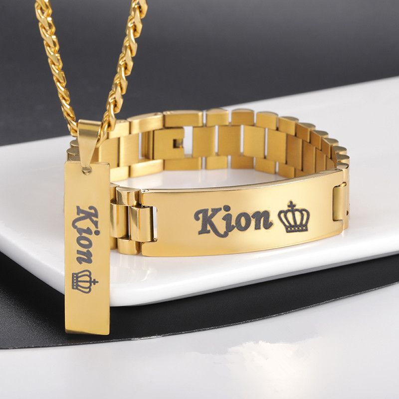 Men Fashion Rave - Aangepaste Mannen Naam Ketting Grote Armband