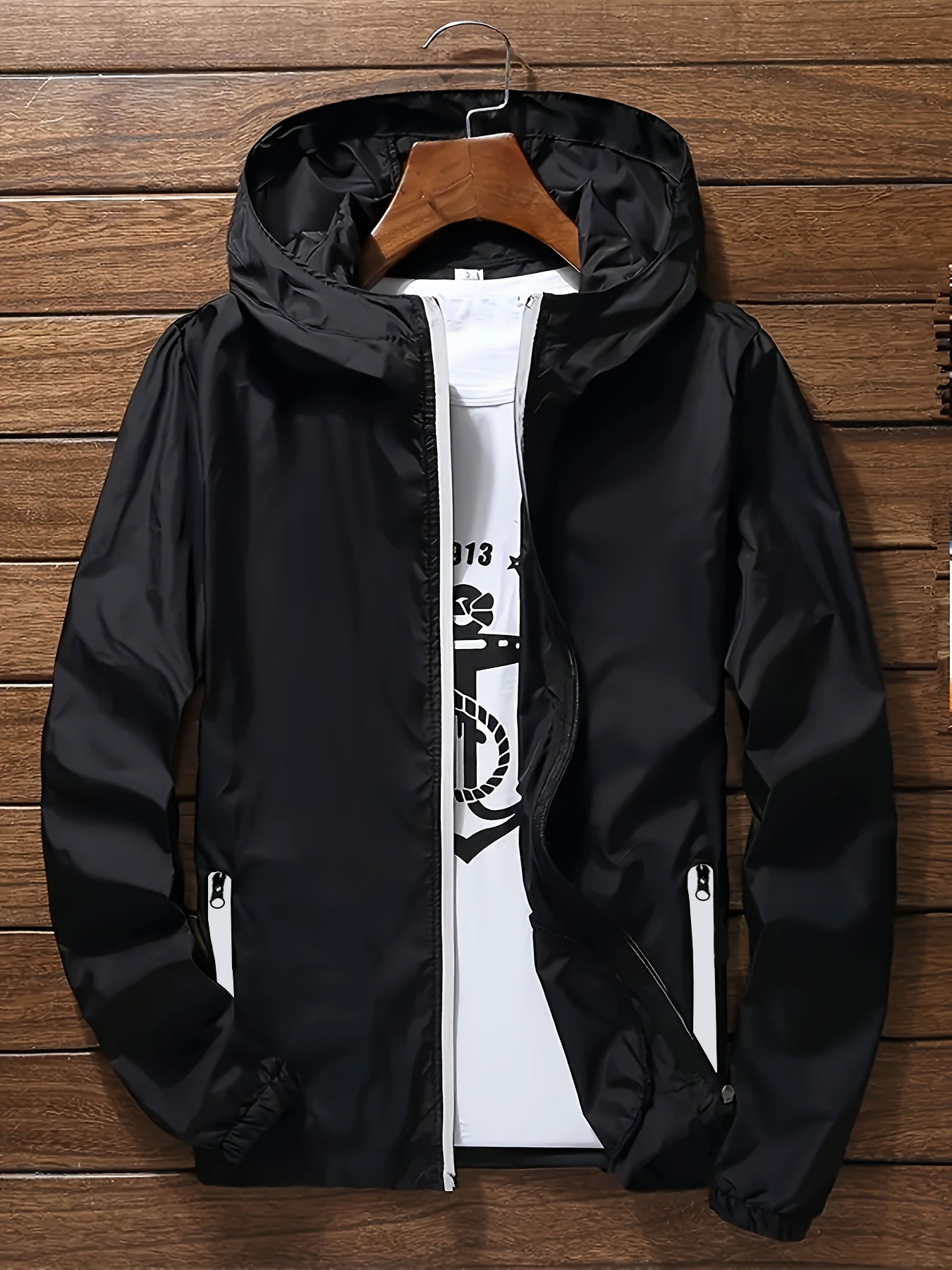 Mens Fashion Zip Up - Heren Premium Lichtgewicht Windjack met Capuchon,