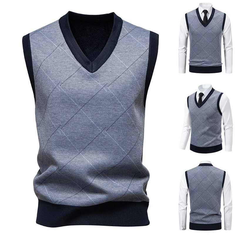 Men'S Fashion V Neck Sweater - Heren gebreide warme trui in herfst